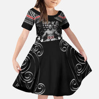 New Zealand Aotearoa Family Matching Puletasi and Hawaiian Shirt Traditional Kapa Haka LT05 Daughter's Dress Black - Polynesian Pride
