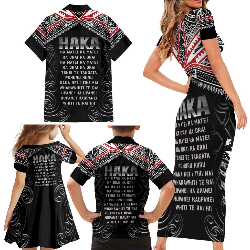 New Zealand Aotearoa Family Matching Short Sleeve Bodycon Dress and Hawaiian Shirt Traditional Kapa Haka LT05 - Polynesian Pride