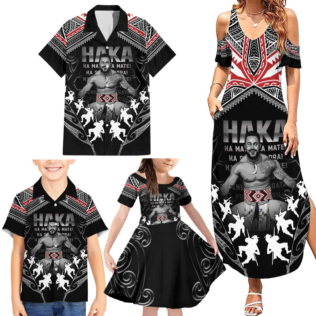 New Zealand Aotearoa Family Matching Summer Maxi Dress and Hawaiian Shirt Traditional Kapa Haka LT05 - Polynesian Pride