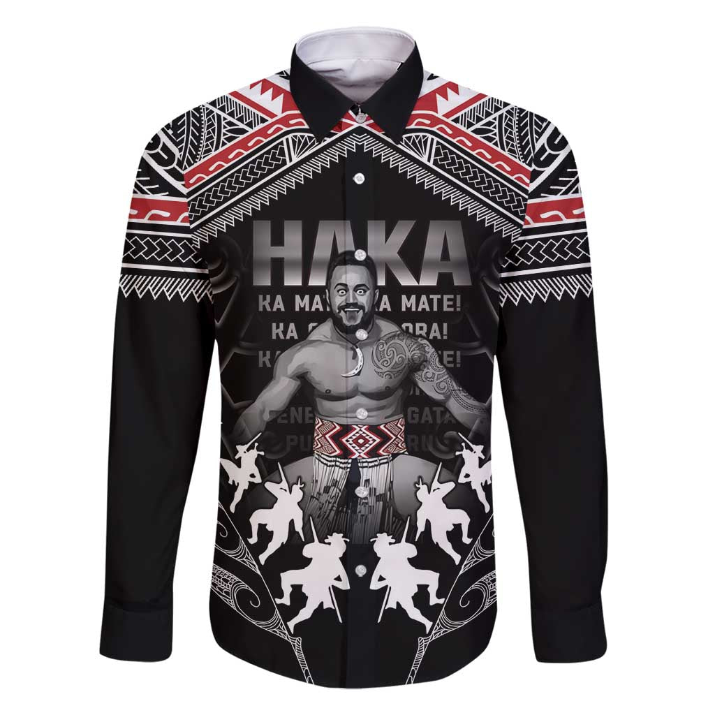 New Zealand Aotearoa Family Matching Summer Maxi Dress and Hawaiian Shirt Traditional Kapa Haka LT05 Dad's Shirt - Long Sleeve Black - Polynesian Pride