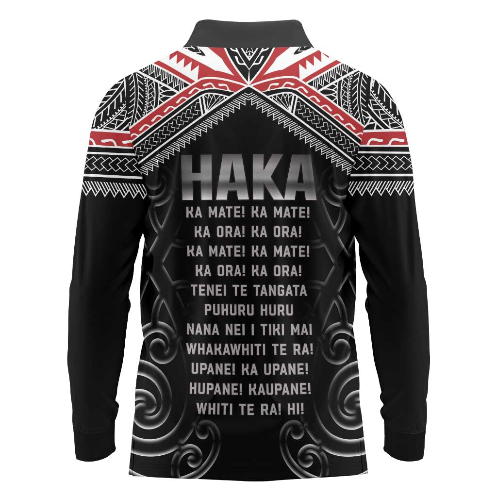 New Zealand Aotearoa Long Sleeve Polo Shirt Traditional Kapa Haka