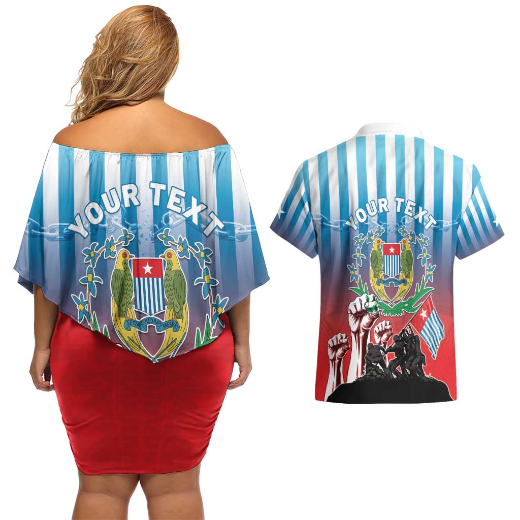 Personalised Free West Papua Couples Matching Off Shoulder Short Dress and Hawaiian Shirt One People One Soul Unique Style - Polynesian Pride