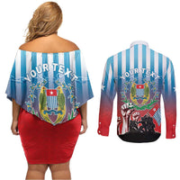 Personalised Free West Papua Couples Matching Off Shoulder Short Dress and Long Sleeve Button Shirt One People One Soul Unique Style - Polynesian Pride