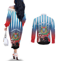 Personalised Free West Papua Couples Matching Off The Shoulder Long Sleeve Dress and Long Sleeve Button Shirt One People One Soul Unique Style - Polynesian Pride