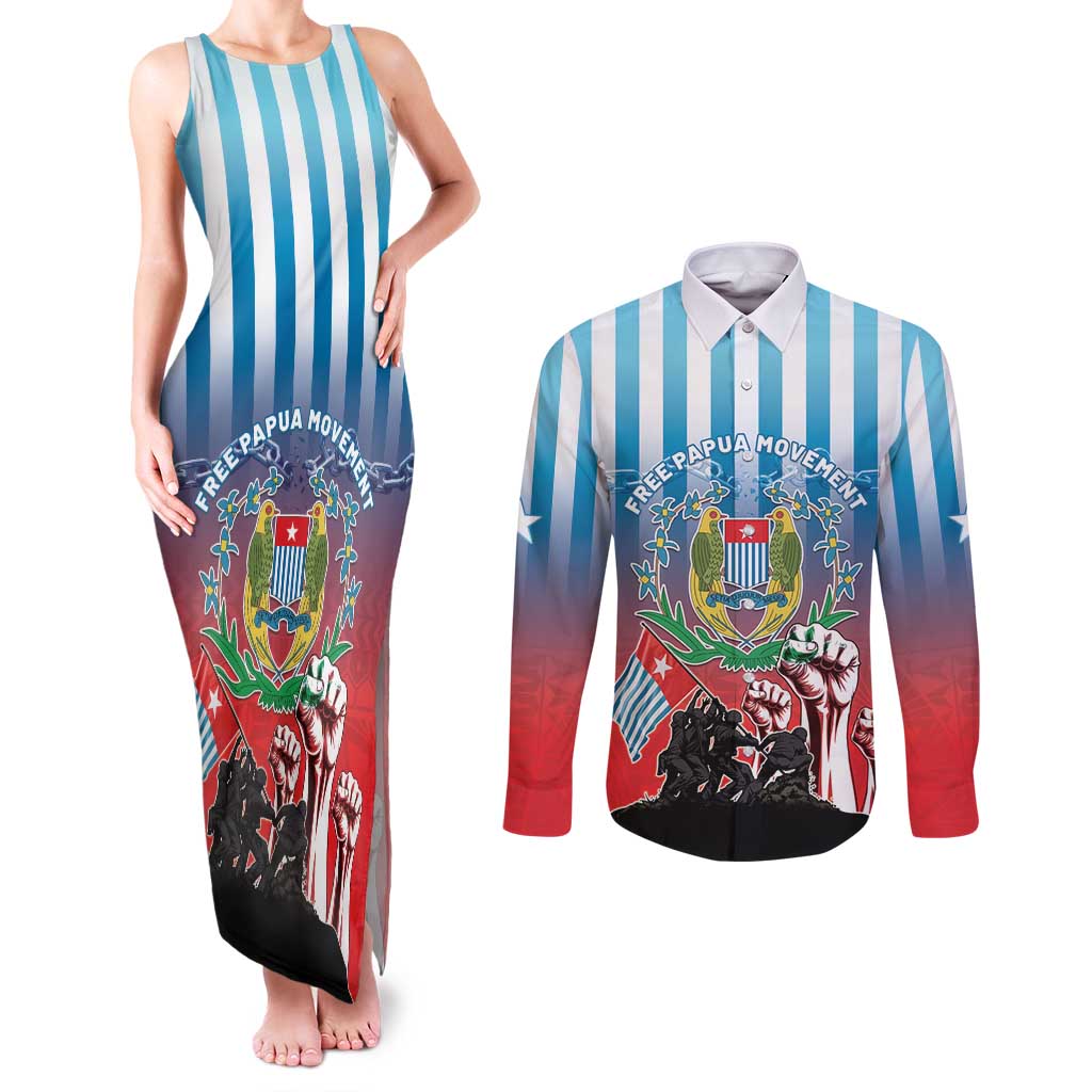 Personalised Free West Papua Couples Matching Tank Maxi Dress and Long Sleeve Button Shirt One People One Soul Unique Style - Polynesian Pride