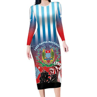 Personalised Free West Papua Family Matching Long Sleeve Bodycon Dress and Hawaiian Shirt One People One Soul Unique Style LT05 Mom's Dress Blue - Polynesian Pride