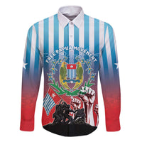 Personalised Free West Papua Family Matching Off The Shoulder Long Sleeve Dress and Hawaiian Shirt One People One Soul Unique Style LT05 Dad's Shirt - Long Sleeve Blue - Polynesian Pride