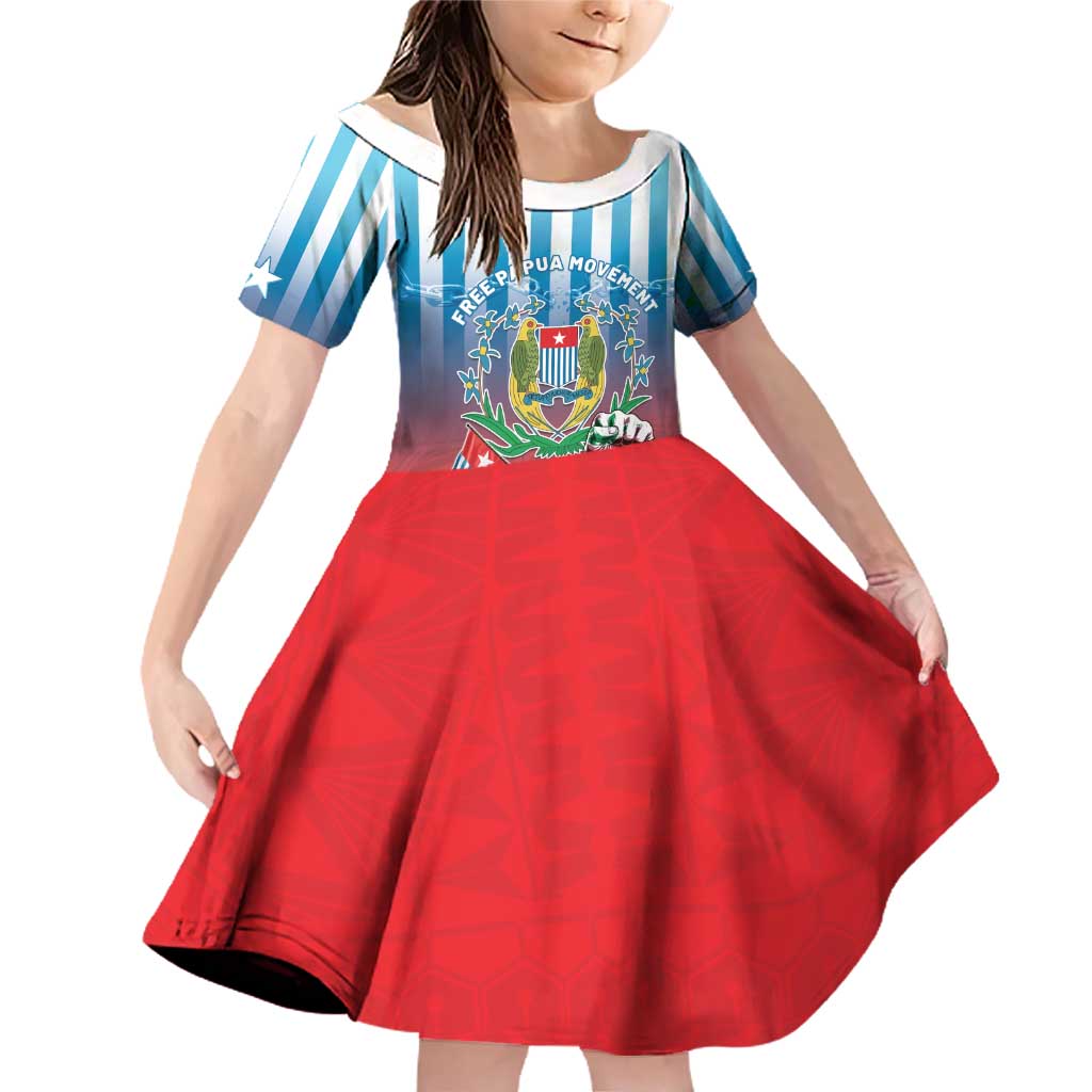 Personalised Free West Papua Family Matching Off Shoulder Short Dress and Hawaiian Shirt One People One Soul Unique Style LT05 Daughter's Dress Blue - Polynesian Pride