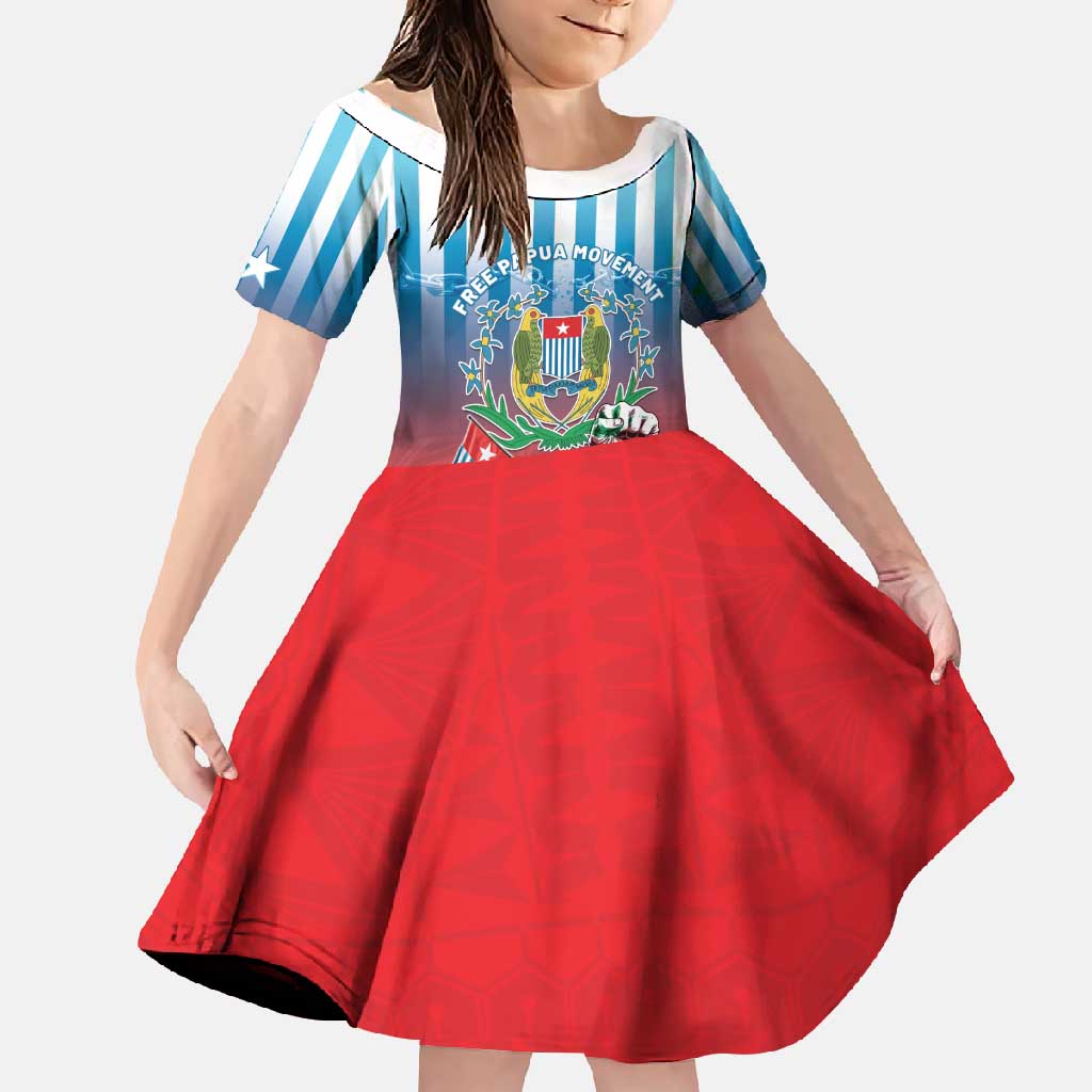Personalised Free West Papua Family Matching Short Sleeve Bodycon Dress and Hawaiian Shirt One People One Soul Unique Style LT05 Daughter's Dress Blue - Polynesian Pride