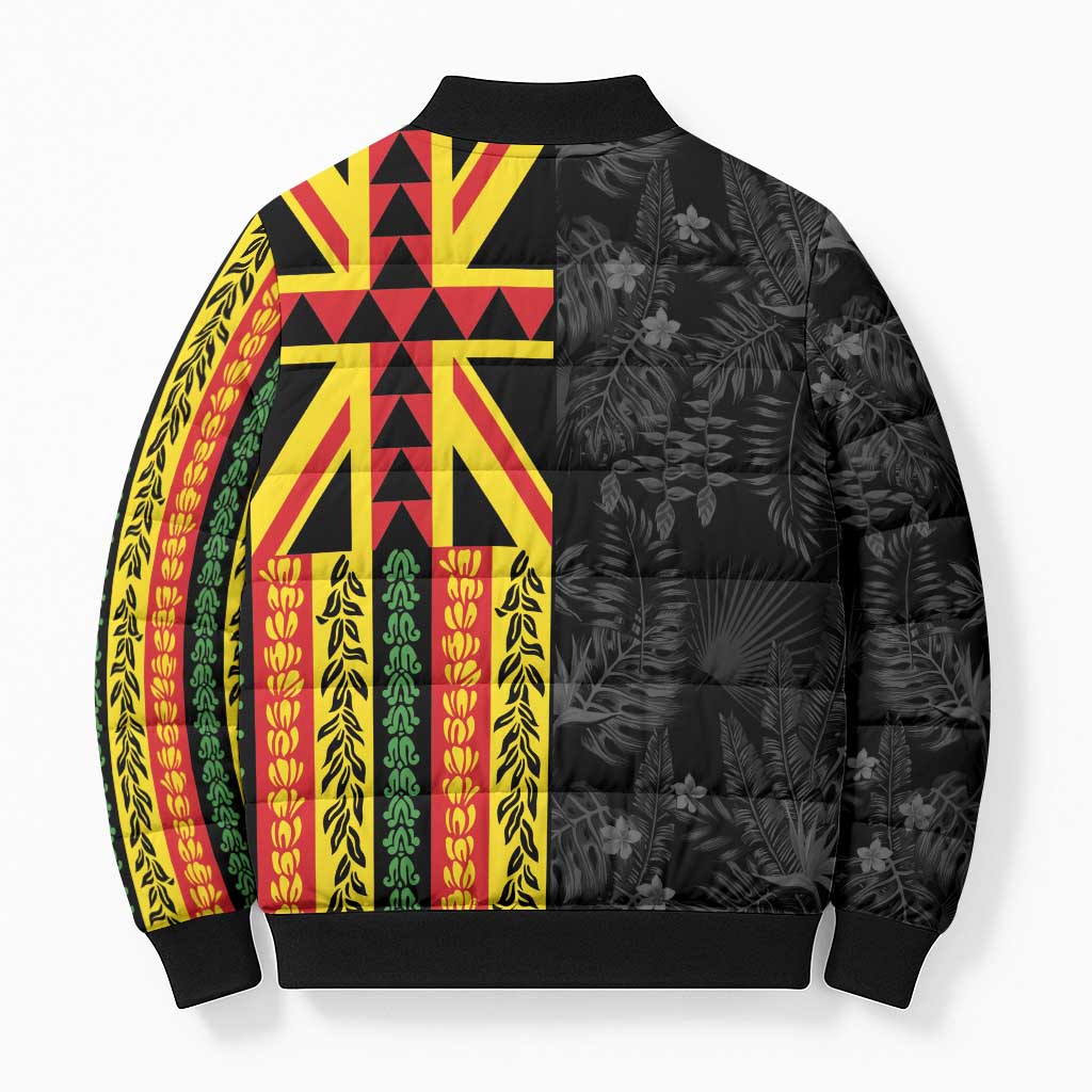 Hawaii Maoli Spirit Bomber Puffer Jacket Kakau Pattern With Flower Lei - Polynesian Pride