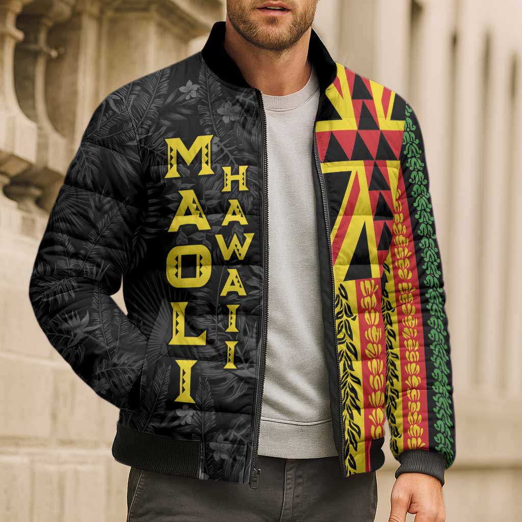 Hawaii Maoli Spirit Bomber Puffer Jacket Kakau Pattern With Flower Lei - Polynesian Pride
