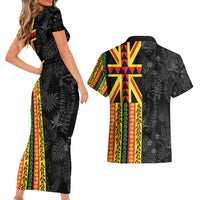 Hawaii Maoli Spirit Couples Matching Short Sleeve Bodycon Dress and Hawaiian Shirt Kakau Pattern With Flower Lei LT05 - Polynesian Pride