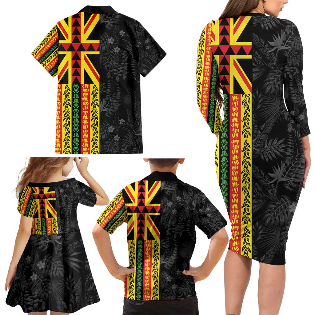 Hawaii Maoli Spirit Family Matching Long Sleeve Bodycon Dress and Hawaiian Shirt Kakau Pattern With Flower Lei LT05 - Polynesian Pride