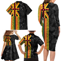 Hawaii Maoli Spirit Family Matching Long Sleeve Bodycon Dress and Hawaiian Shirt Kakau Pattern With Flower Lei LT05 - Polynesian Pride