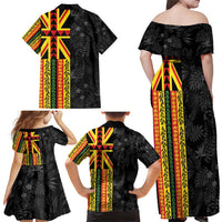 Hawaii Maoli Spirit Family Matching Off Shoulder Maxi Dress and Hawaiian Shirt Kakau Pattern With Flower Lei LT05 - Polynesian Pride