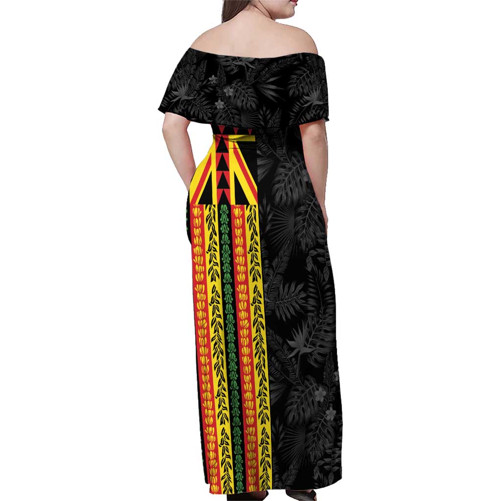 Hawaii Maoli Spirit Family Matching Off Shoulder Maxi Dress and Hawaiian Shirt Kakau Pattern With Flower Lei LT05 - Polynesian Pride