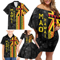 Hawaii Maoli Spirit Family Matching Off Shoulder Short Dress and Hawaiian Shirt Kakau Pattern With Flower Lei LT05 - Polynesian Pride
