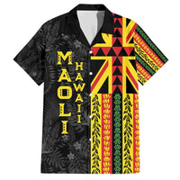 Hawaii Maoli Spirit Family Matching Summer Maxi Dress and Hawaiian Shirt Kakau Pattern With Flower Lei LT05 Dad's Shirt - Short Sleeve Black - Polynesian Pride