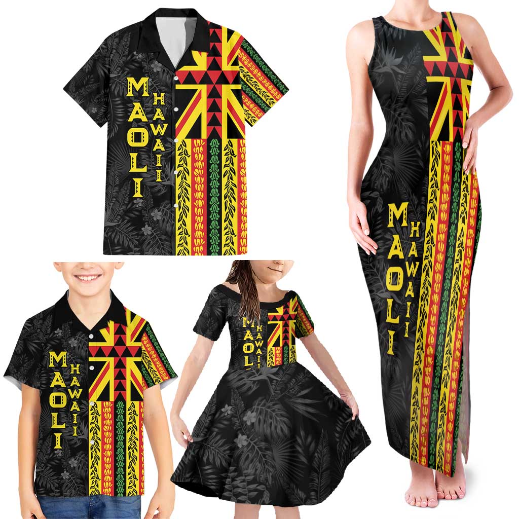 Hawaii Maoli Spirit Family Matching Tank Maxi Dress and Hawaiian Shirt Kakau Pattern With Flower Lei LT05 - Polynesian Pride