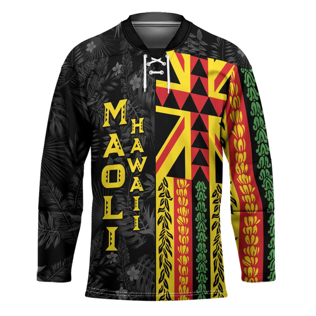 Hawaii Maoli Spirit Hockey Jersey Kakau Pattern With Flower Lei - Polynesian Pride