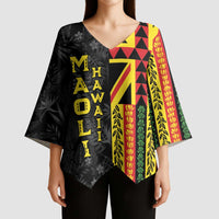 Hawaii Maoli Spirit Kimono Sleeve Blouse Kakau Pattern With Flower Lei - Polynesian Pride