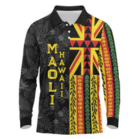 Hawaii Maoli Spirit Long Sleeve Polo Shirt Kakau Pattern With Flower Lei - Polynesian Pride