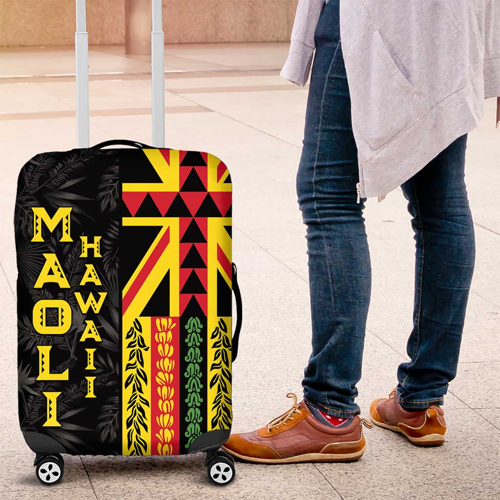 Hawaii Maoli Spirit Luggage Cover Kakau Pattern With Flower Lei LT05 Black - Polynesian Pride