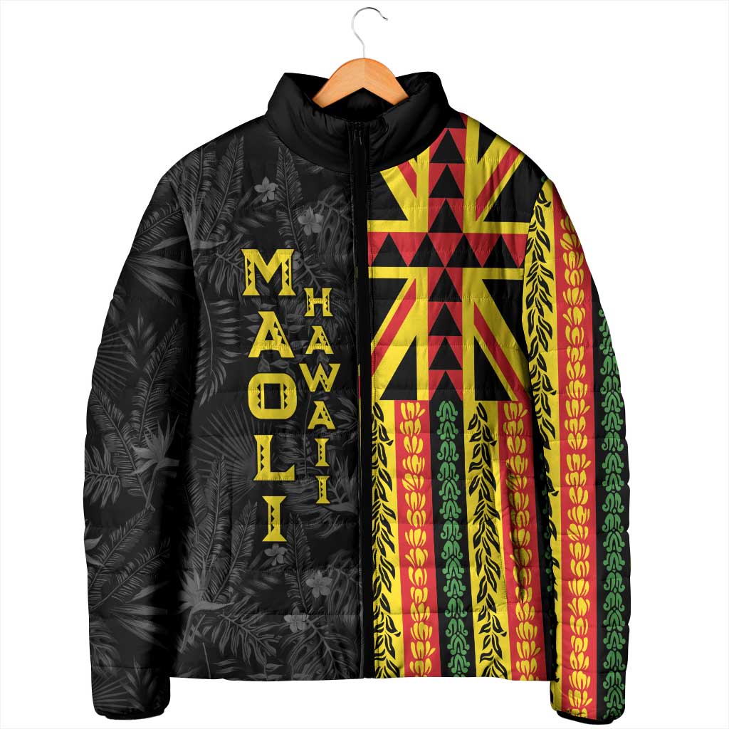 Hawaii Maoli Spirit Padded Jacket Kakau Pattern With Flower Lei - Polynesian Pride