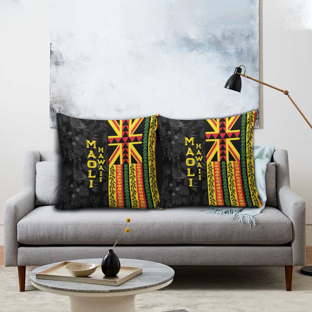 Hawaii Maoli Spirit Pillow Cover Kakau Pattern With Flower Lei - Polynesian Pride