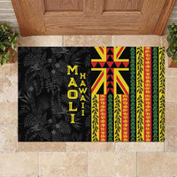 Hawaii Maoli Spirit Rubber Doormat Kakau Pattern With Flower Lei - Polynesian Pride