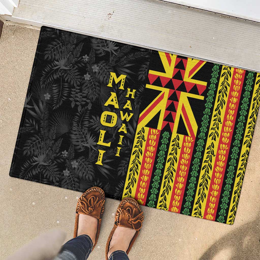 Hawaii Maoli Spirit Rubber Doormat Kakau Pattern With Flower Lei - Polynesian Pride