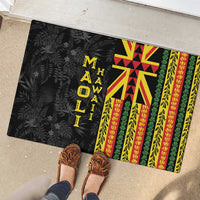 Hawaii Maoli Spirit Rubber Doormat Kakau Pattern With Flower Lei - Polynesian Pride