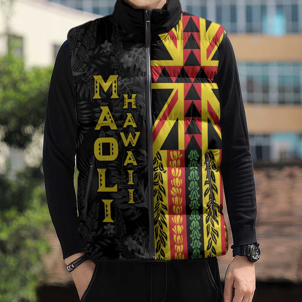 Hawaii Maoli Spirit Sleeveless Puffer Jacket Kakau Pattern With Flower Lei - Polynesian Pride