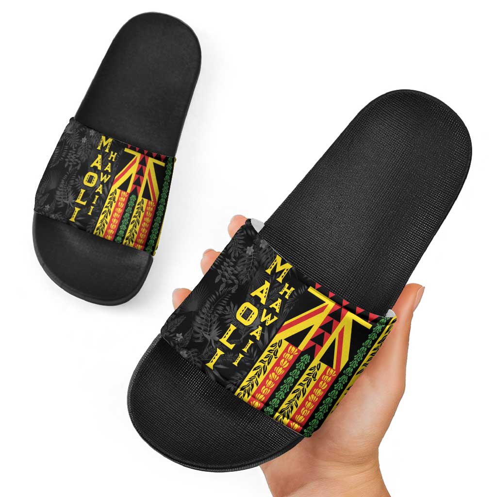 Hawaii Maoli Spirit Slide Sandals Kakau Pattern With Flower Lei - Polynesian Pride