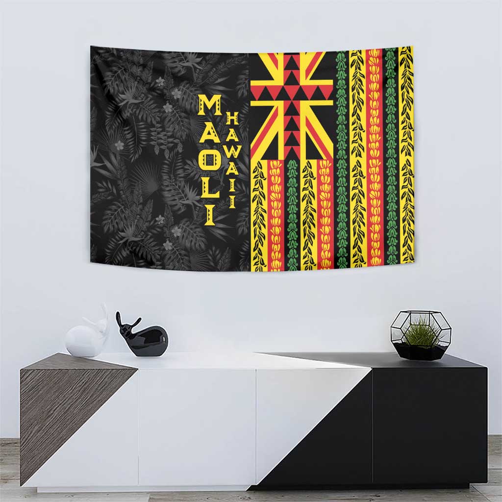 Hawaii Maoli Spirit Tapestry Kakau Pattern With Flower Lei - Polynesian Pride