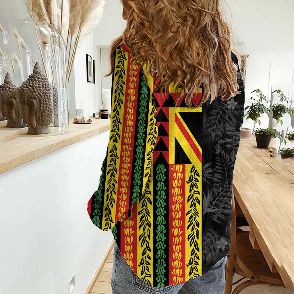 Hawaii Maoli Spirit Women Casual Shirt Kakau Pattern With Flower Lei - Polynesian Pride