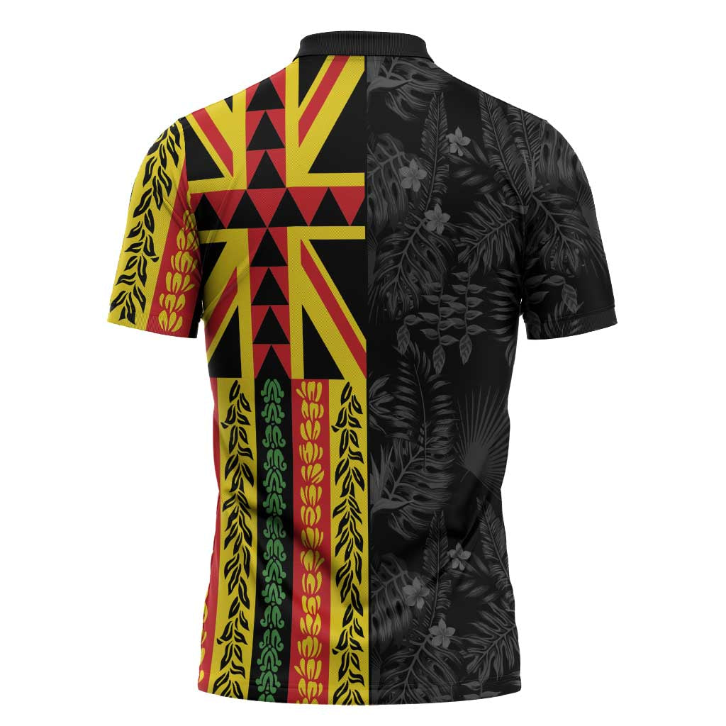 Hawaii Maoli Spirit Zipper Polo Shirt Kakau Pattern With Flower Lei - Polynesian Pride