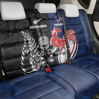 France And New Zealand Rugby Back Car Seat Cover Les Bleus Rooster With Maori Tiki LT05 - Polynesian Pride