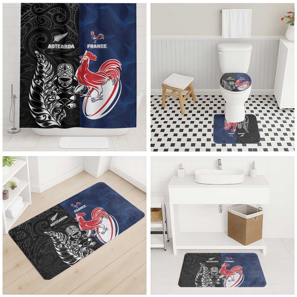 France And New Zealand Rugby Bathroom Set Les Bleus Rooster With Maori Tiki - Polynesian Pride