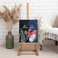 France And New Zealand Rugby Canvas Wall Art Les Bleus Rooster With Maori Tiki - Polynesian Pride