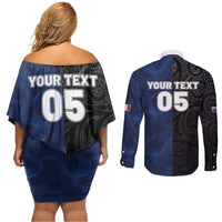 France And New Zealand Rugby Custom Couples Matching Off Shoulder Short Dress and Long Sleeve Button Shirt Les Bleus Rooster With Maori Tiki LT05 - Polynesian Pride