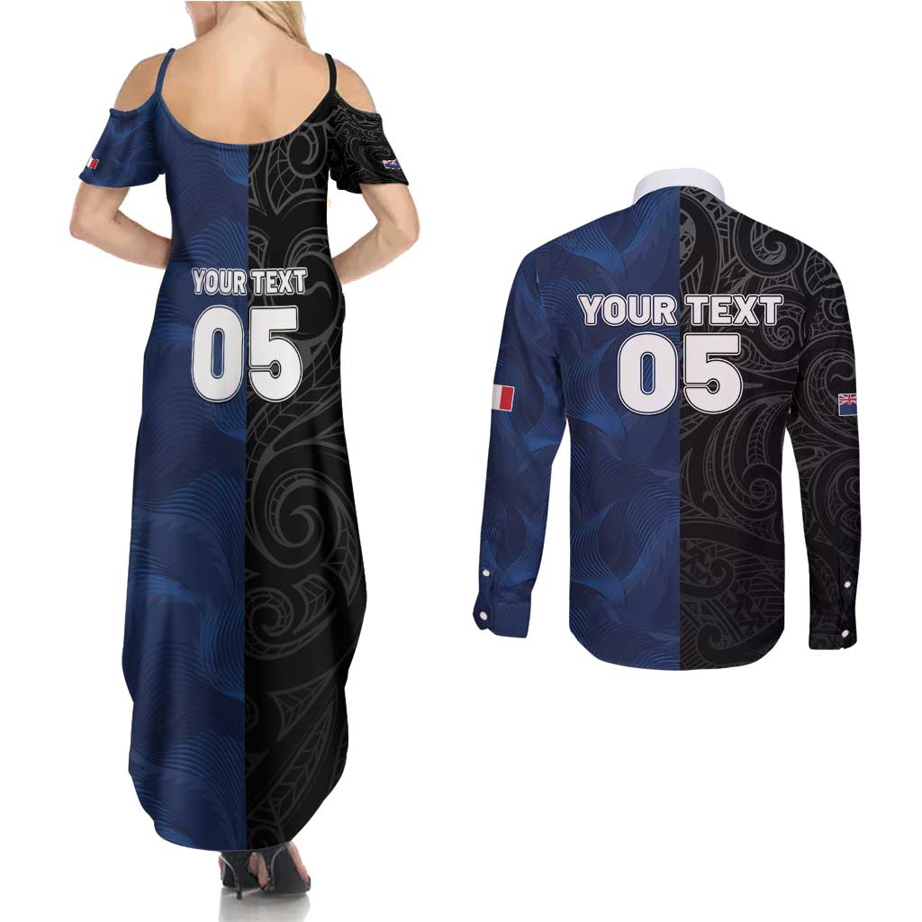 France And New Zealand Rugby Custom Couples Matching Summer Maxi Dress and Long Sleeve Button Shirt Les Bleus Rooster With Maori Tiki LT05 - Polynesian Pride