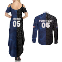 France And New Zealand Rugby Custom Couples Matching Summer Maxi Dress and Long Sleeve Button Shirt Les Bleus Rooster With Maori Tiki LT05 - Polynesian Pride