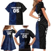 France And New Zealand Rugby Custom Family Matching Short Sleeve Bodycon Dress and Hawaiian Shirt Les Bleus Rooster With Maori Tiki LT05 - Polynesian Pride