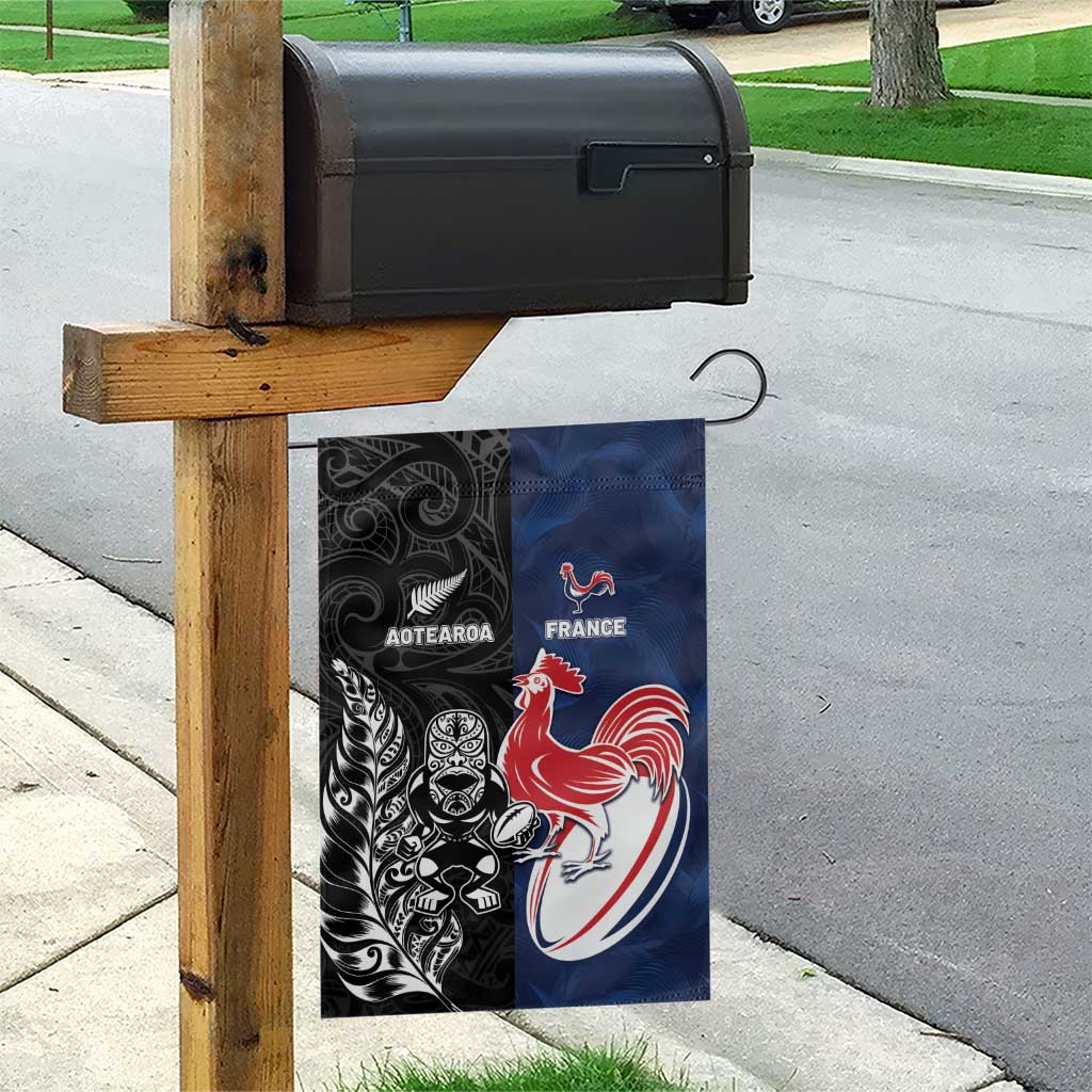 France And New Zealand Rugby Garden Flag Les Bleus Rooster With Maori Tiki LT05 - Polynesian Pride