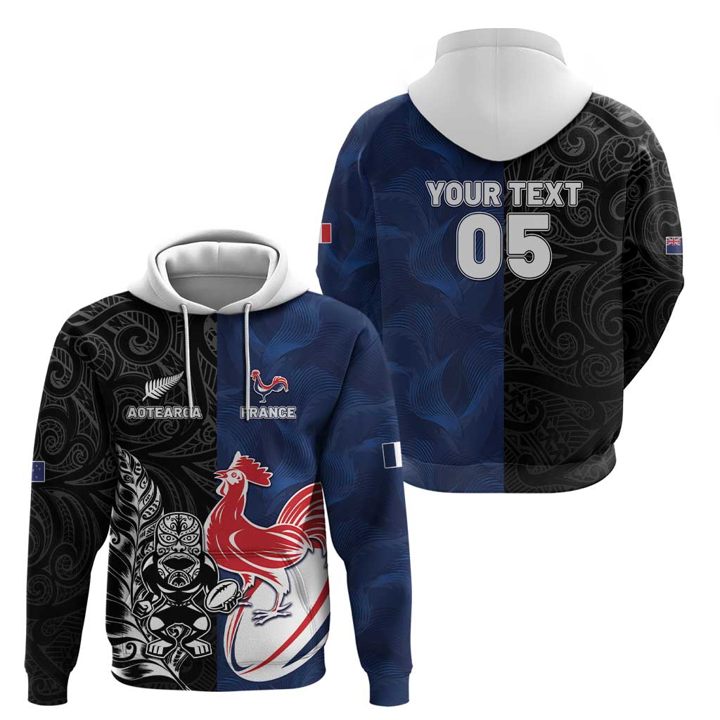 France And New Zealand Rugby Custom Hoodie Les Bleus Rooster With Maori Tiki LT05 - Polynesian Pride