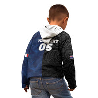 France And New Zealand Rugby Custom Kid Hoodie Les Bleus Rooster With Maori Tiki LT05 - Polynesian Pride