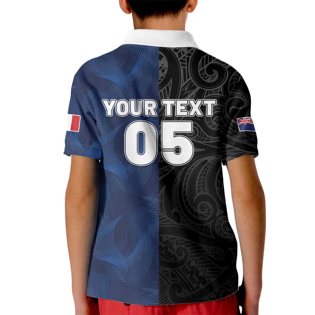 France And New Zealand Rugby Custom Kid Polo Shirt Les Bleus Rooster With Maori Tiki LT05 - Polynesian Pride