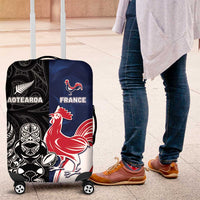 France And New Zealand Rugby Luggage Cover Les Bleus Rooster With Maori Tiki LT05 Black - Polynesian Pride