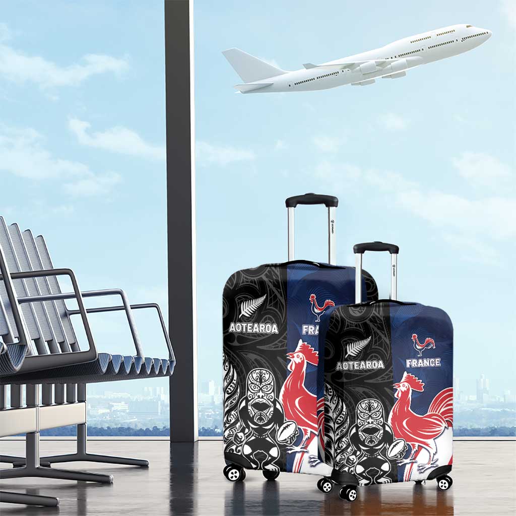 France And New Zealand Rugby Luggage Cover Les Bleus Rooster With Maori Tiki LT05 - Polynesian Pride